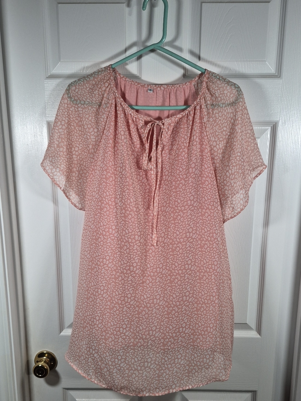 Source Unknown Blush Pink Tie-Neck Sheer Tunic